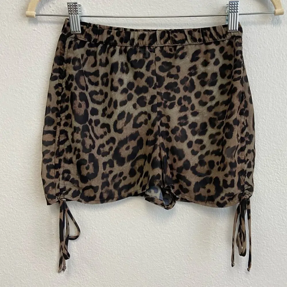 New Aiello by Frankie’s Bikinis Leopard Print Ruched Sheer Shorts Coverup XS